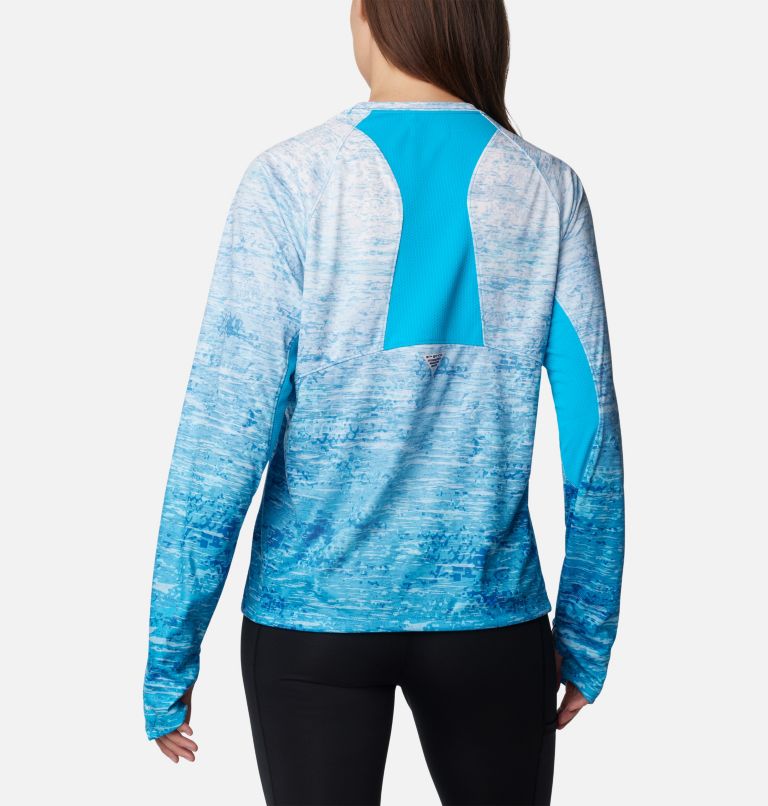 Women’s PFG Super Tidal Tee Vent Long Sleeve Shirt, Color: Ocean Blue Digiscale Fade, image 2
