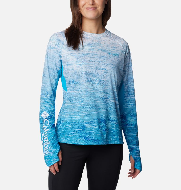 Women’s PFG Super Tidal Tee Vent Long Sleeve Shirt, Color: Ocean Blue Digiscale Fade, image 1