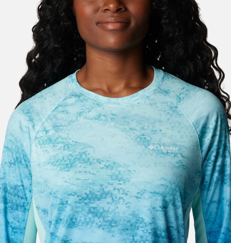 Women’s PFG Super Tidal Tee Vent Long Sleeve Shirt, Color: Gulf Stream Camo Gradient, image 4