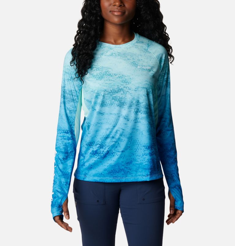 Thumbnail: Women’s PFG Super Tidal Tee Vent Long Sleeve Shirt, Color: Gulf Stream Camo Gradient, image 1