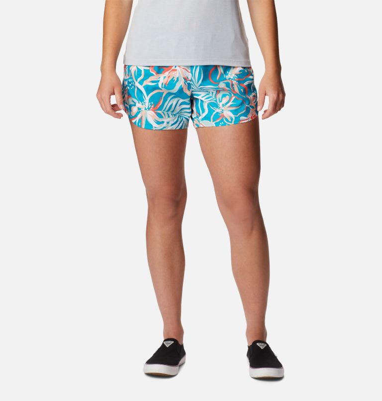Women's PFG Super Tamiami Pull-On Shorts, Color: Ocean Teal Tropic Multilines, image 1