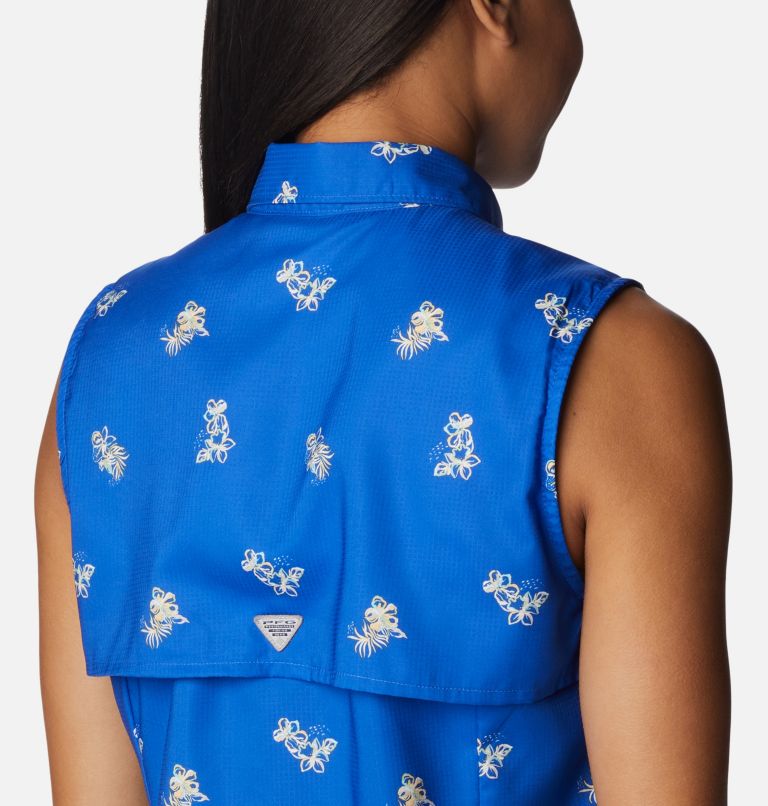 Women’s PFG Super Tamiami Sleeveless Shirt, Color: Blue Macaw Bouquet Foray, image 5