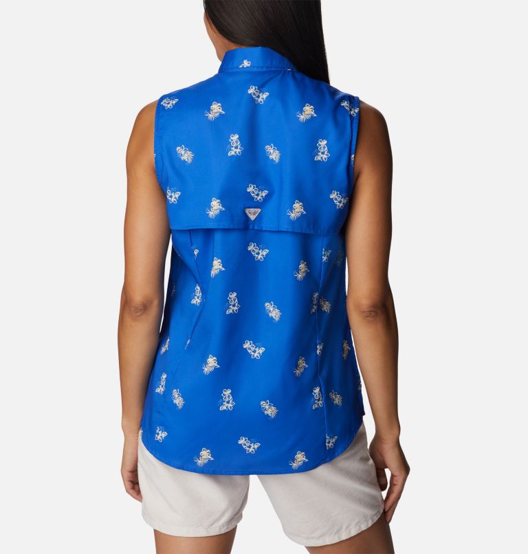 Women’s PFG Super Tamiami Sleeveless Shirt, Color: Blue Macaw Bouquet Foray, image 2