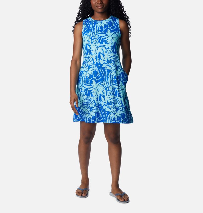 Thumbnail: Women's PFG Freezer Tank Dress, Color: Blue Macaw Palmtropics, image 1