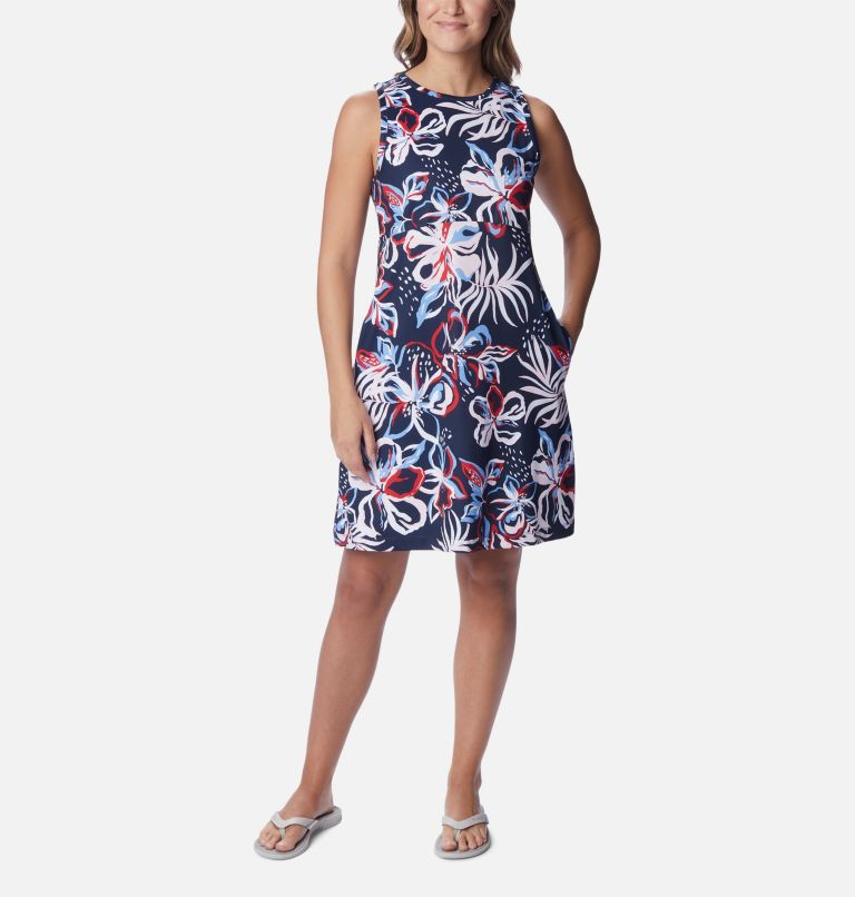 Thumbnail: Women's PFG Freezer Tank Dress, Color: Collegiate Navy Tropic Multilines, image 1