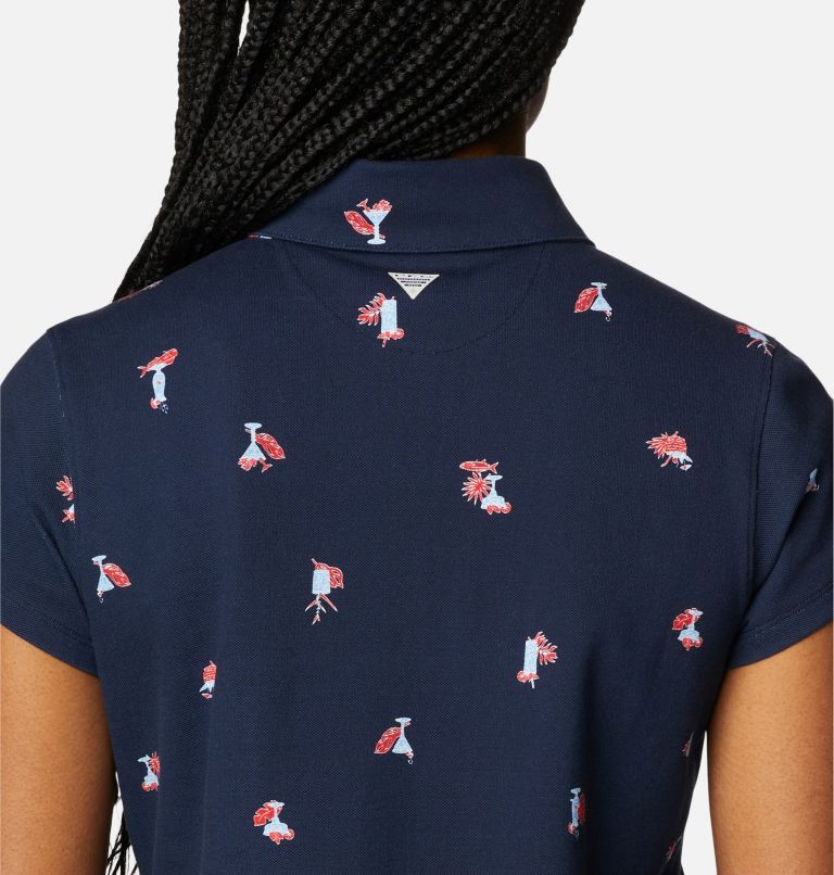 Women's PFG Super Sun Drifter Short Sleeve Polo Shirt, Color: Collegiate Navy Keys Please, image 5