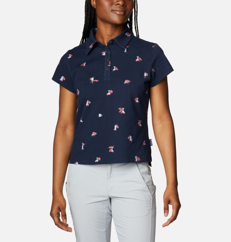 Thumbnail: Women's PFG Super Sun Drifter Short Sleeve Polo Shirt, Color: Collegiate Navy Keys Please, image 1
