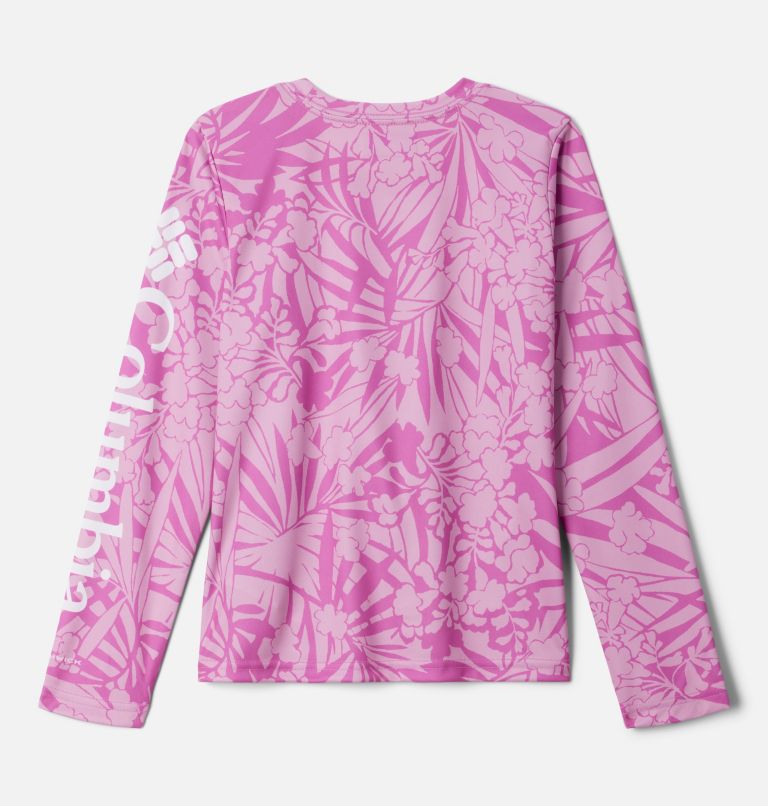 Girls' PFG Super Tidal Long Sleeve Shirt, Color: Bright Lavender Tropictones, image 2