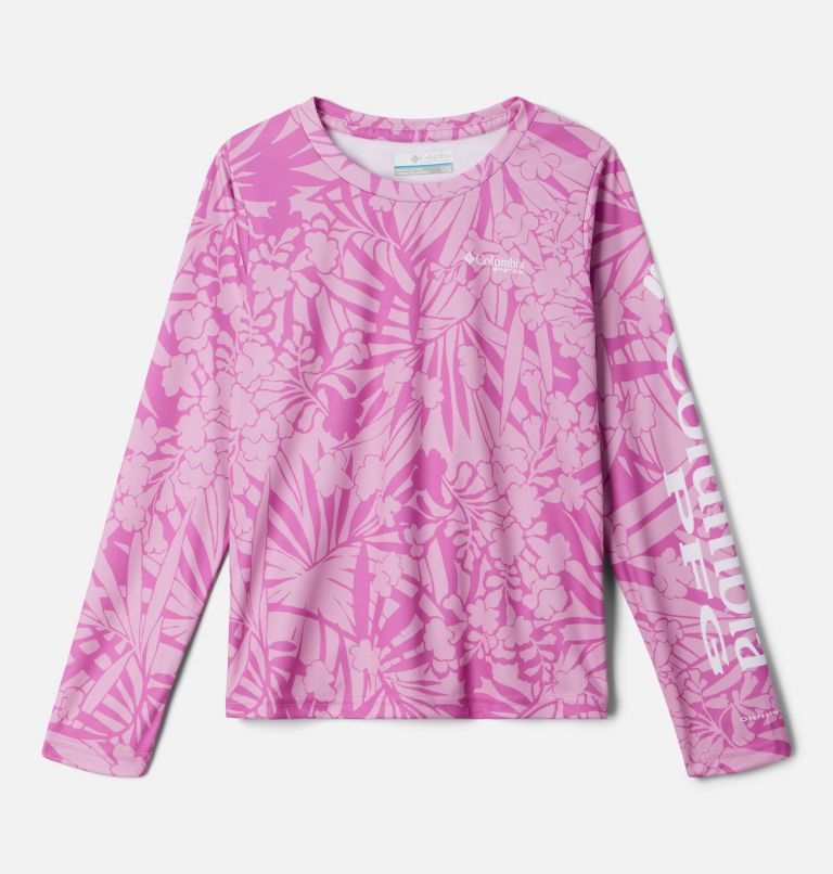 Thumbnail: Girls' PFG Super Tidal Long Sleeve Shirt, Color: Bright Lavender Tropictones, image 1
