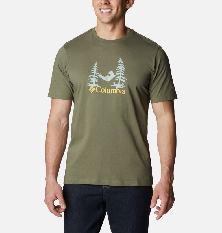 Thumbnail: Men's Rockaway River Outdoor T-Shirt, Color: Stone Green, Snoozin Graphic, image 1