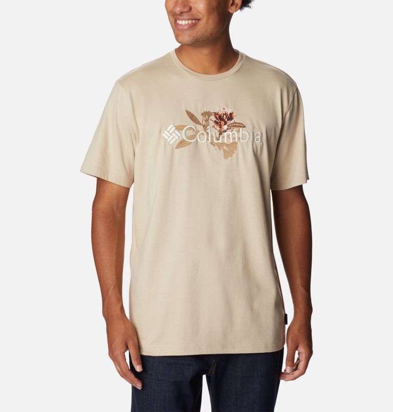 Men's Explorers Canyon Logo T-Shirt, Color: Ancient Fossil, Jubilant Flower Graphic, image 1