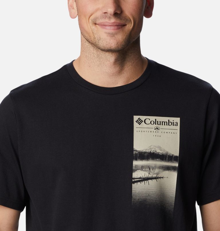 Men's Explorers Canyon Short Sleeve T-Shirt, Color: Black, Hazy Lakeside Graphic, image 4
