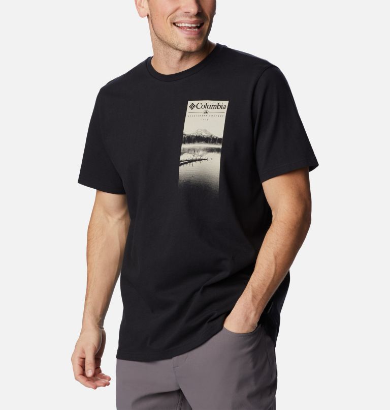 Men's Explorers Canyon Short Sleeve T-Shirt, Color: Black, Hazy Lakeside Graphic, image 5