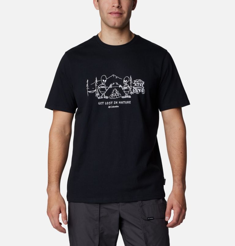 Thumbnail: Men's Explorers Canyon Short Sleeve T-Shirt, Color: Black, Welcome Visitors, image 1