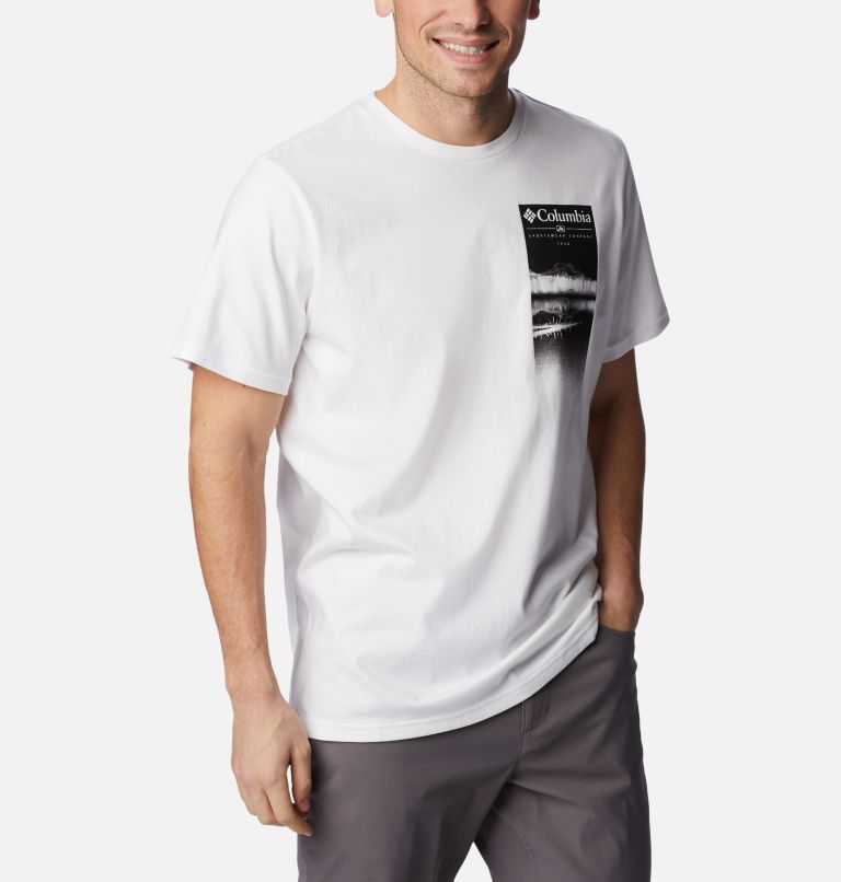 Men's Explorers Canyon T-Shirt, Color: White, Hazy Lakeside Graphic, image 5