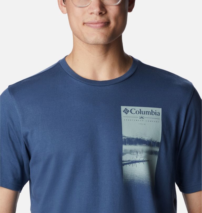 Thumbnail: Men's Explorers Canyon T-Shirt, Color: Dark Mountain, Hazy Lakeside Graphic, image 4