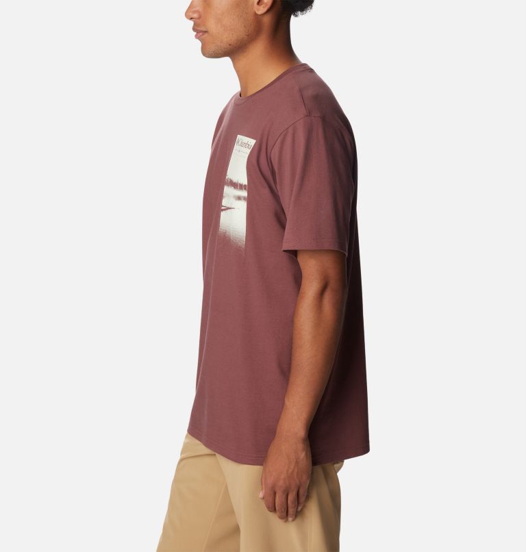 Men's Explorers Canyon T-Shirt, Color: Light Raisin, Hazy Lakeside Graphic, image 3