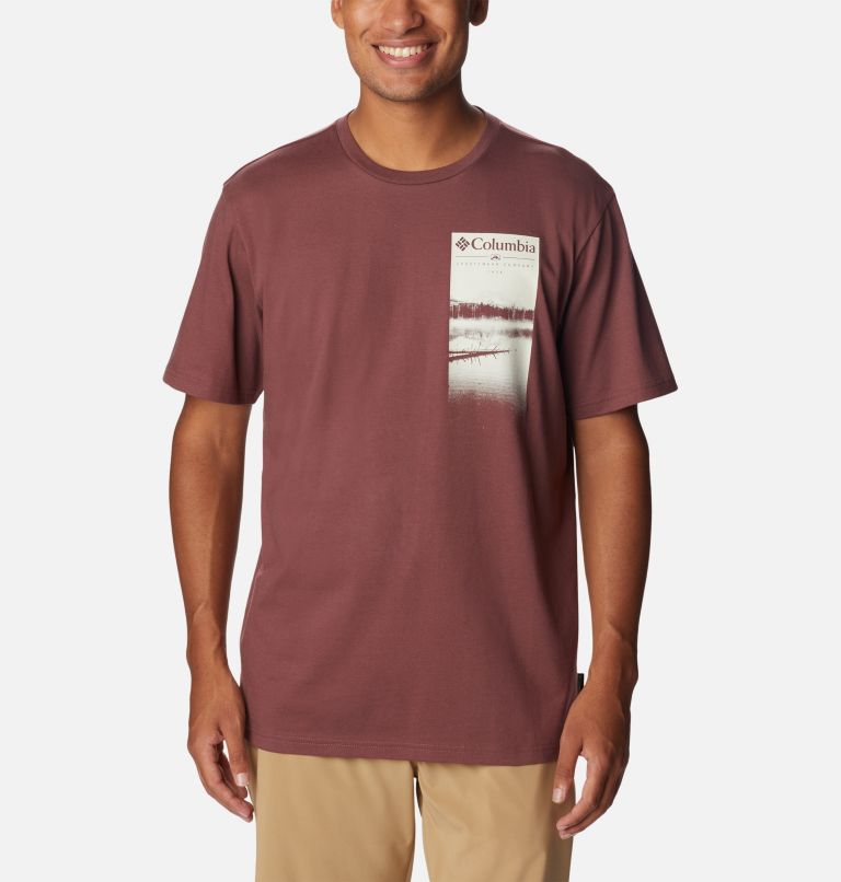 Men's Explorers Canyon T-Shirt, Color: Light Raisin, Hazy Lakeside Graphic, image 1