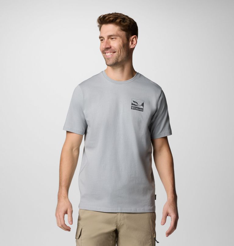 Camiseta con estampado en la espalda Explorers Canyon para hombre, Color: Columbia Grey, Trailscape, image 2