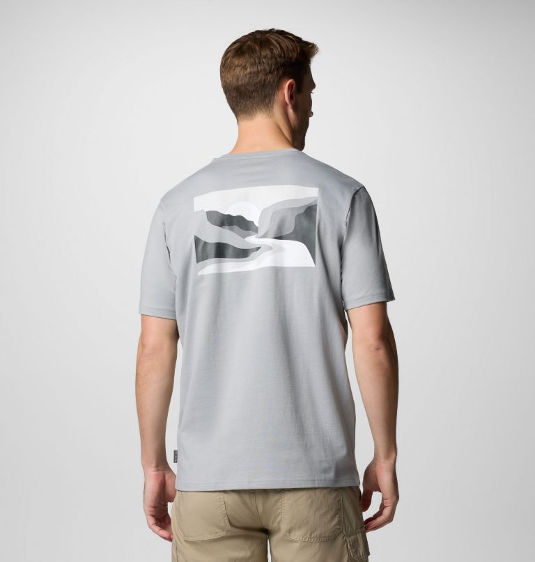 Camiseta con estampado en la espalda Explorers Canyon para hombre, Color: Columbia Grey, Trailscape, image 1
