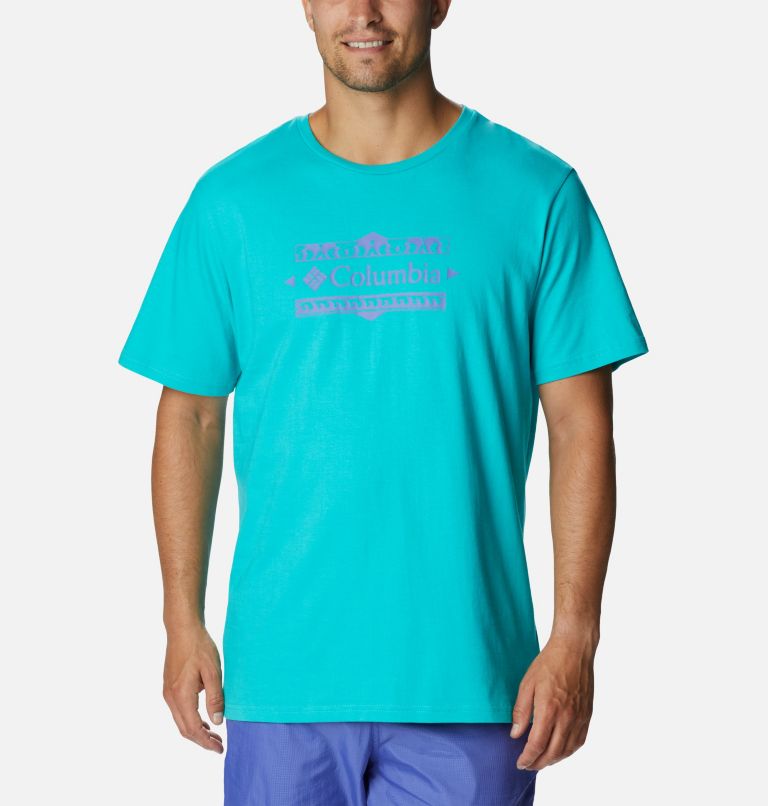 Men's Explorers Canyon Back  Graphic T-Shirt, Color: Bright Aqua, Bordered Beauty Graphic, image 1