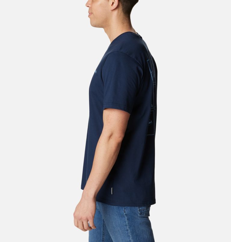 Men's Explorers Canyon Back  Graphic T-Shirt, Color: Collegiate Navy, Campsite Icons Graphic, image 3