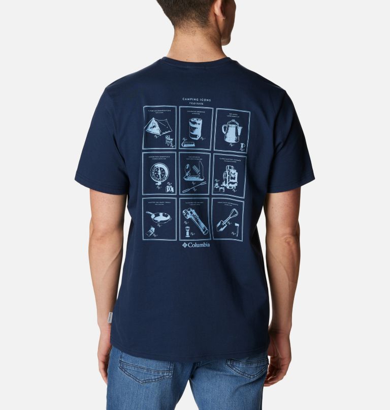 Men's Explorers Canyon Back  Graphic T-Shirt, Color: Collegiate Navy, Campsite Icons Graphic, image 2