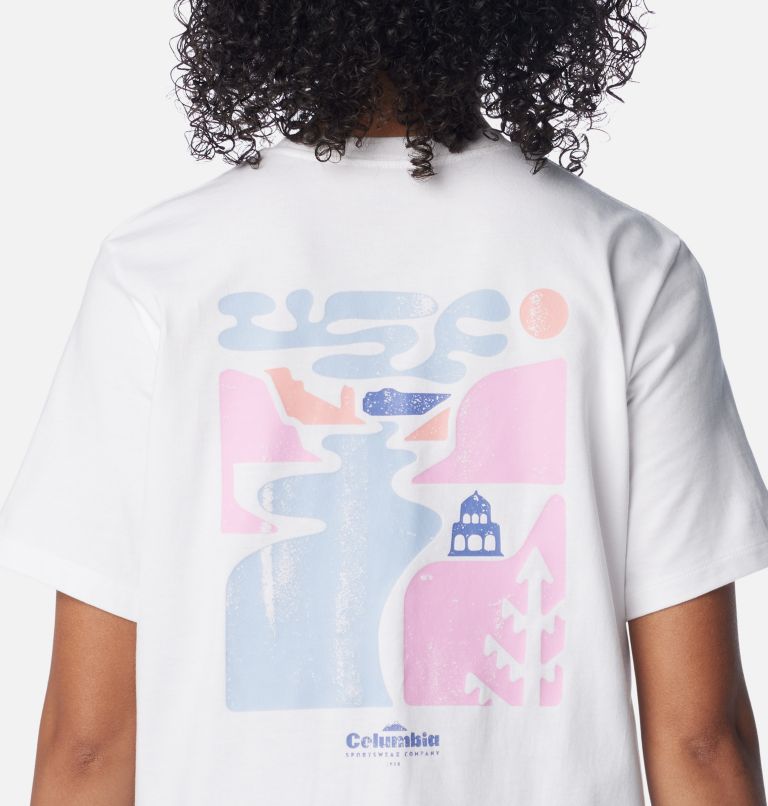 Columbia Mission Peak Short Sleeve Graphic T-Shirt - Girls S Peach Heather - Inverted Stripes Graphic