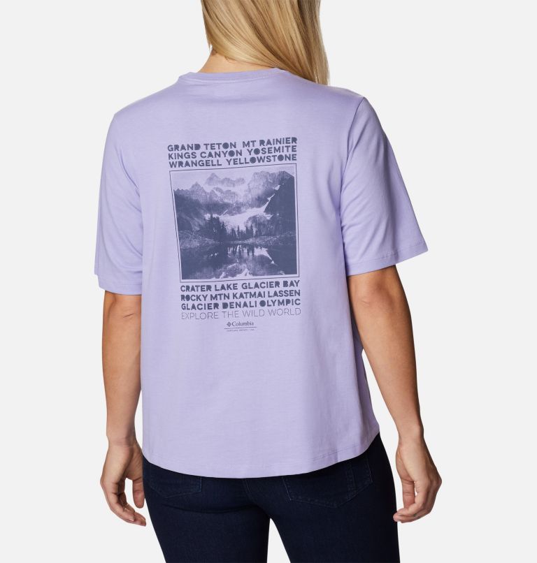 Women's North Cascades Graphic T-Shirt, Color: Frosted Purple, Explore NP Graphic, image 2