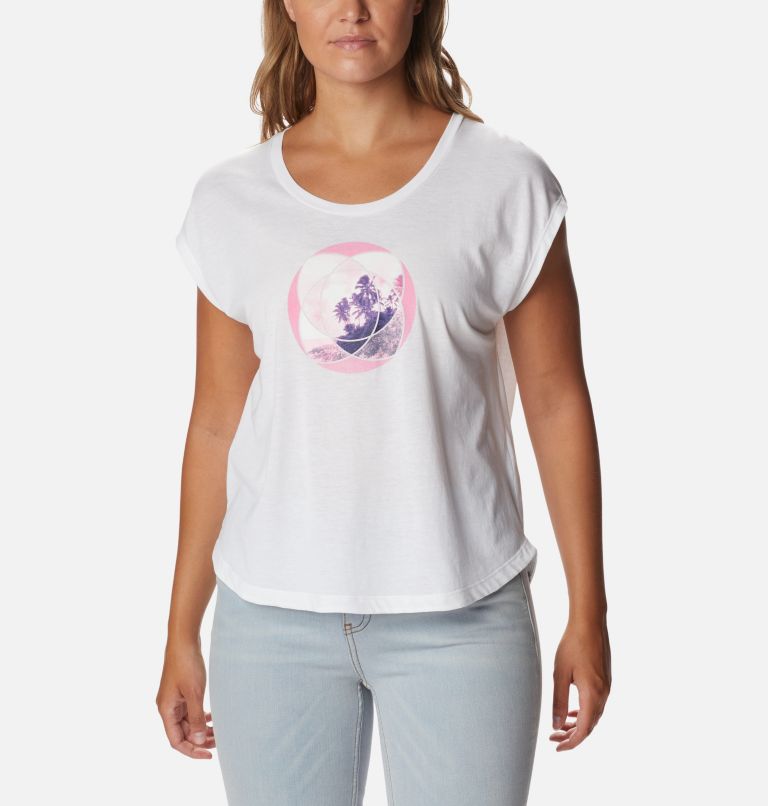 Bluebird Days Modern SS Tee, Color: White, Meditation Isle Graphic, image 1