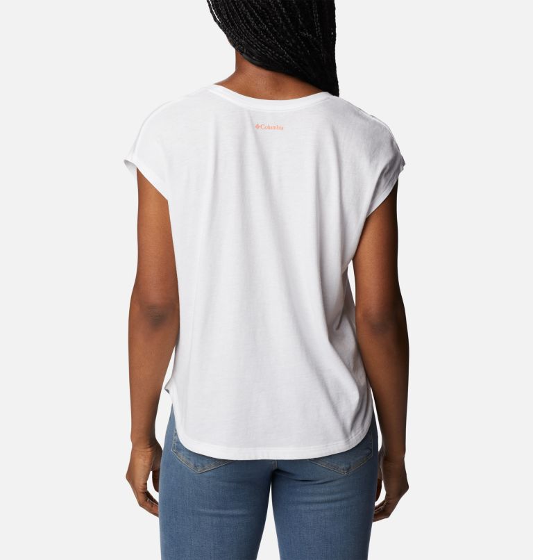 Thumbnail: Women’s Bluebird Days Modern T-Shirt, Color: White, Peaceful Perspective Graphic, image 2