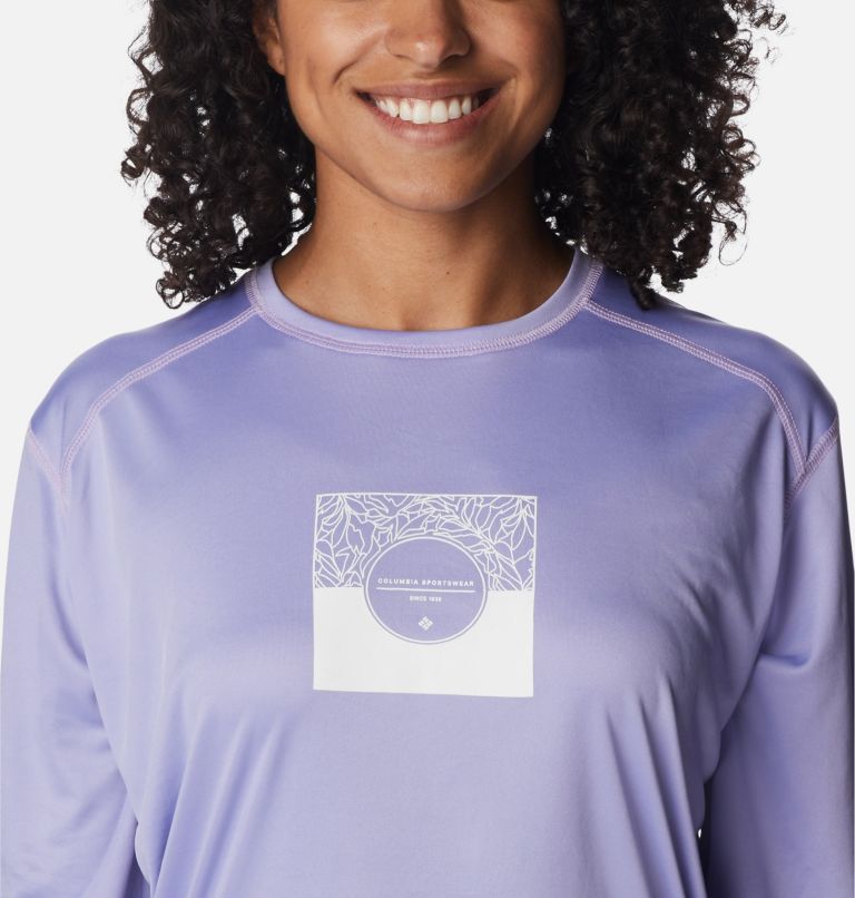 Women's Summerdry Graphic Long Sleeve Shirt, Color: Frosted Purple, CSC Split Leaves Graphic, image 4