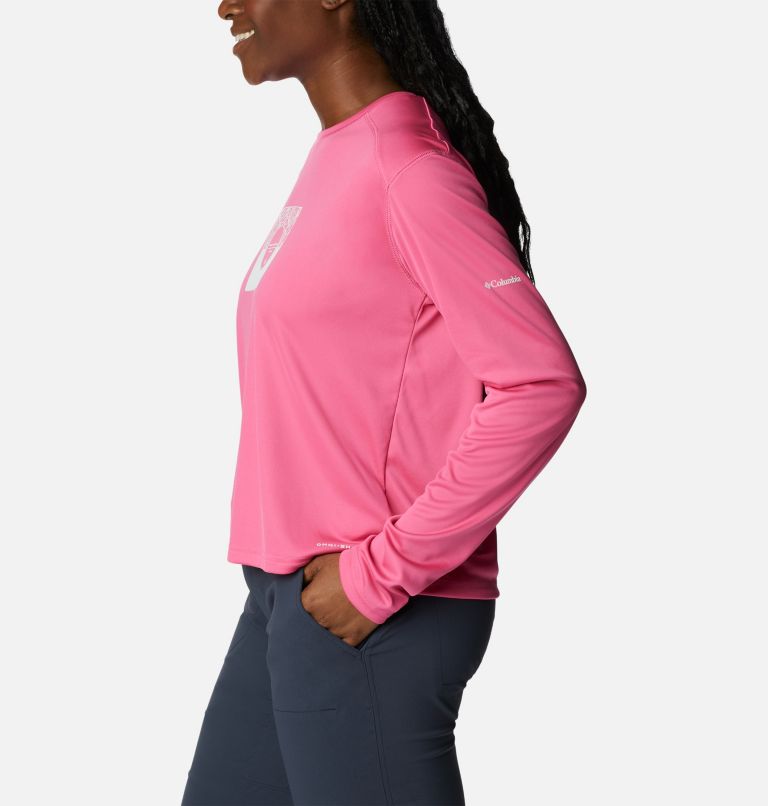 Thumbnail: Women's Summerdry Graphic Long Sleeve Shirt, Color: Wild Geranium, CSC Split Leaves Graphic, image 3