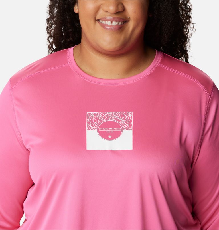 Women's Summerdry Graphic Long Sleeve Shirt - Plus Size, Color: Wild Geranium, CSC Split Leaves Graphic, image 4