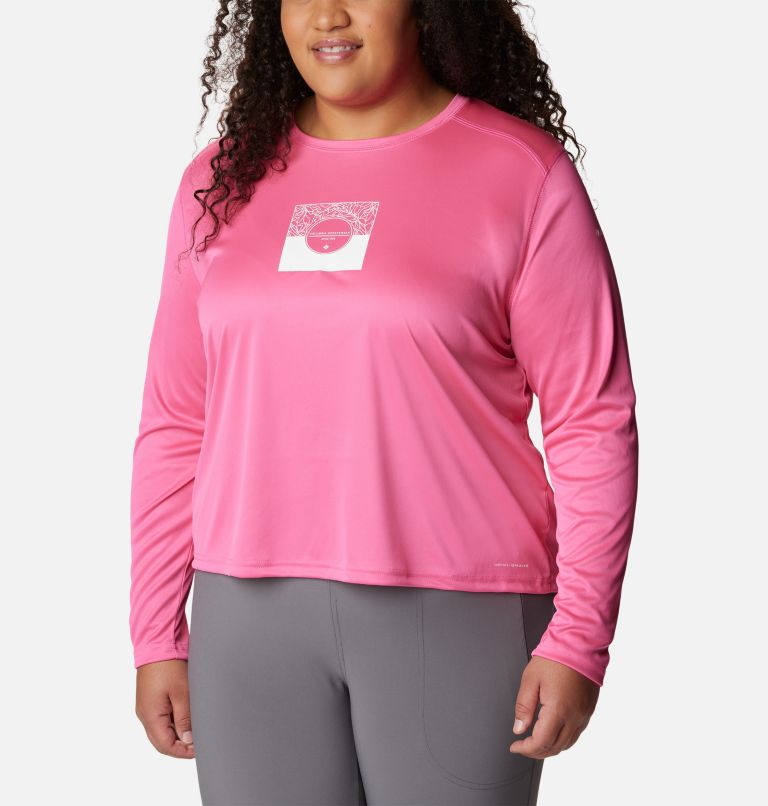 Thumbnail: Women's Summerdry Graphic Long Sleeve Shirt - Plus Size, Color: Wild Geranium, CSC Split Leaves Graphic, image 5