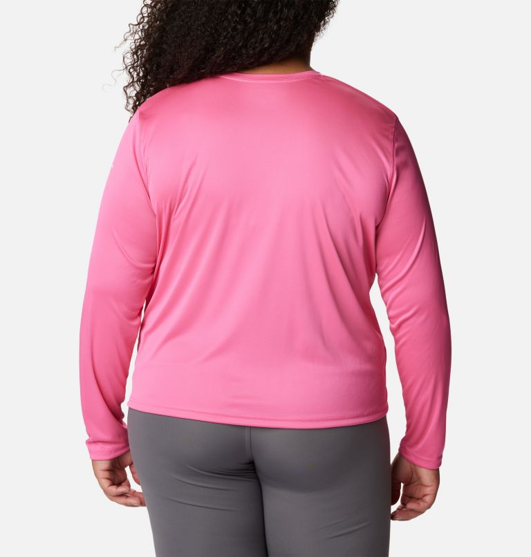 Thumbnail: Women's Summerdry Graphic Long Sleeve Shirt - Plus Size, Color: Wild Geranium, CSC Split Leaves Graphic, image 2