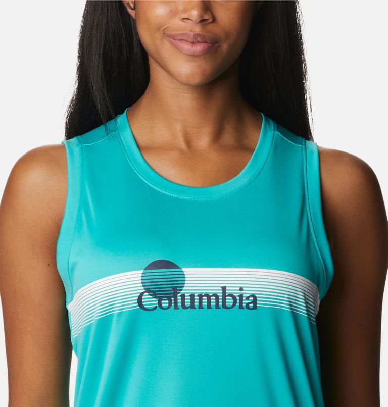 Thumbnail: Women’s Fork Stream Graphic Tank, Color: Bright Aqua, Inverted Band Graphic, image 4