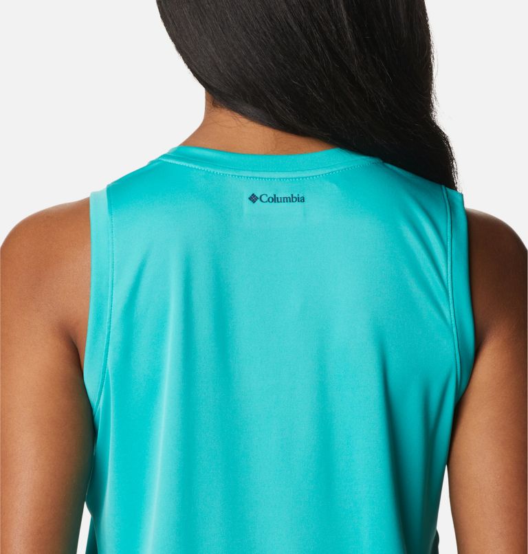 Thumbnail: Women’s Fork Stream Graphic Tank, Color: Bright Aqua, Inverted Band Graphic, image 5