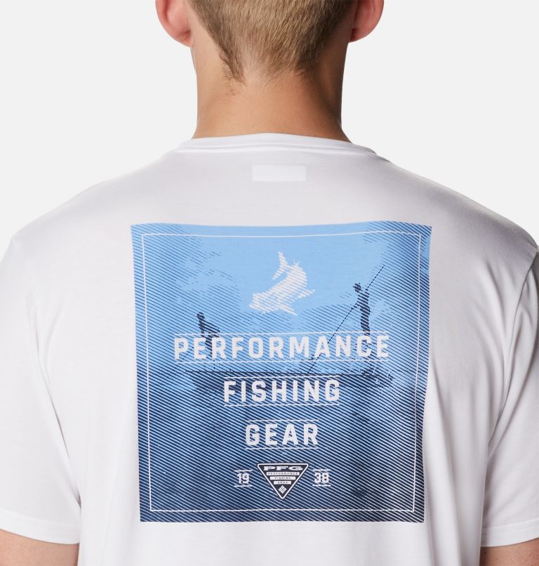 Men's PFG Skiff Horizon Short Sleeve Tech T-Shirt, Color: White, Skiff Horizon Graphic, image 5