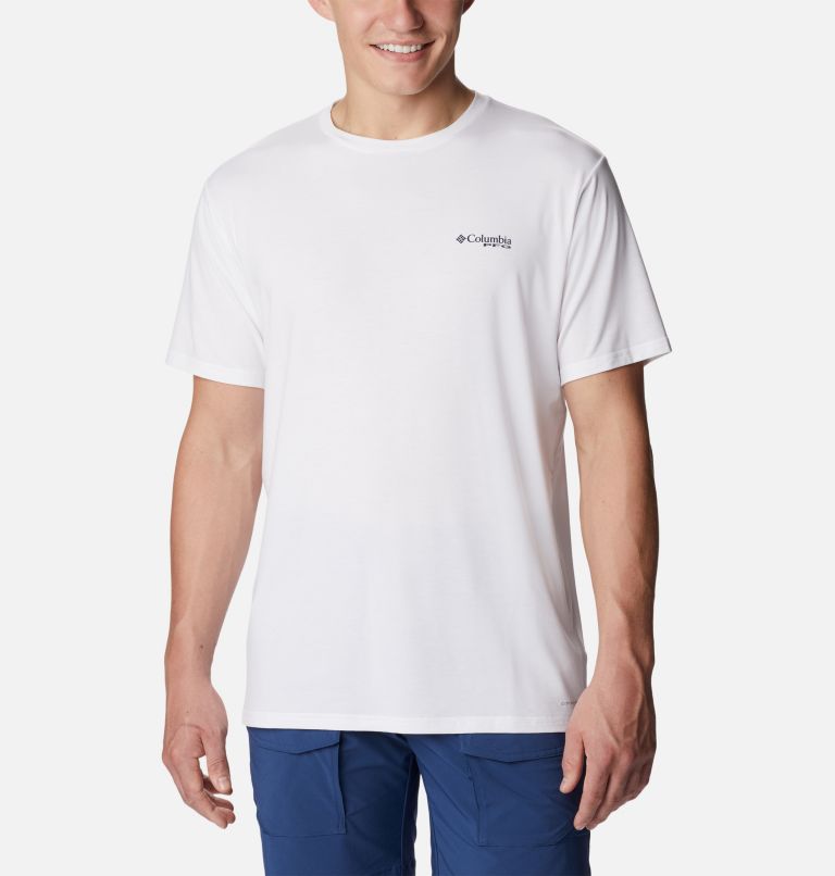 Thumbnail: Men's PFG Skiff Horizon Short Sleeve Tech T-Shirt, Color: White, Skiff Horizon Graphic, image 1