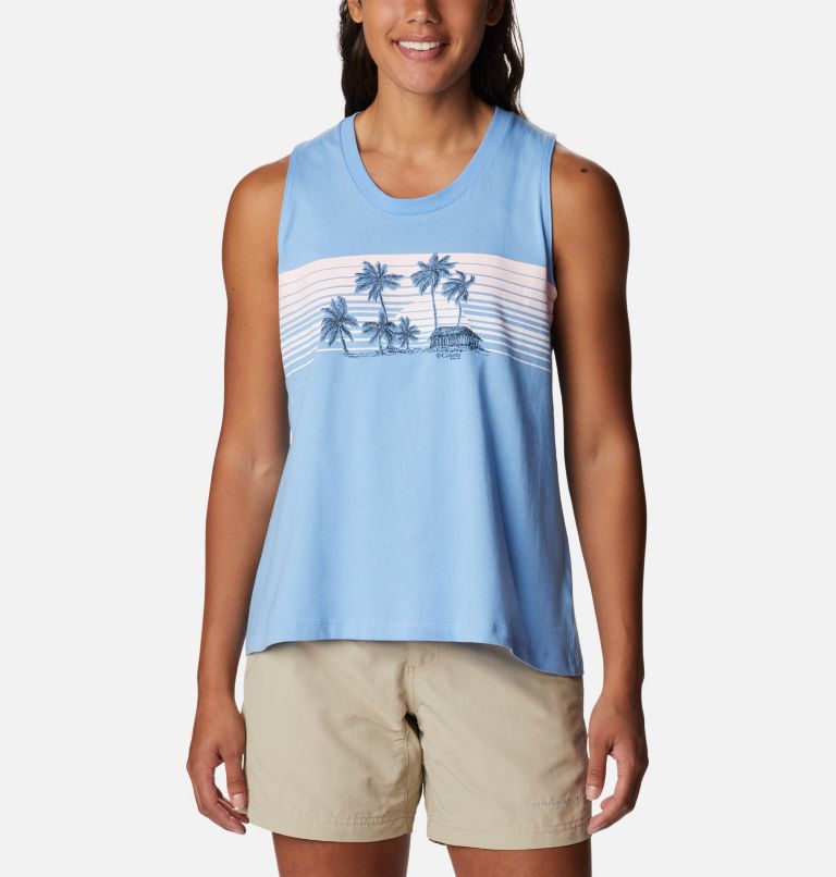 Bramley Bay Tank | 455 | S, Color: Agate Blue, Palapa Palms Graphic, image 1