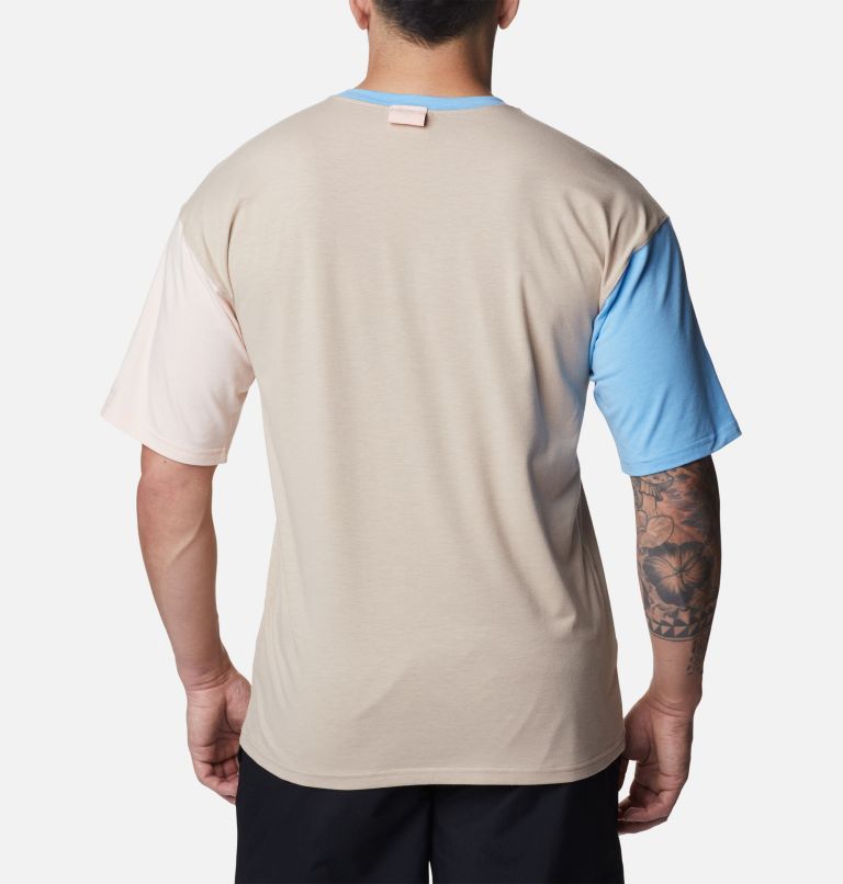 Thumbnail: Men's Deschutes Valley T-Shirt, Color: Ancient Fossil, Vista Blue, Peach Blssm, image 2