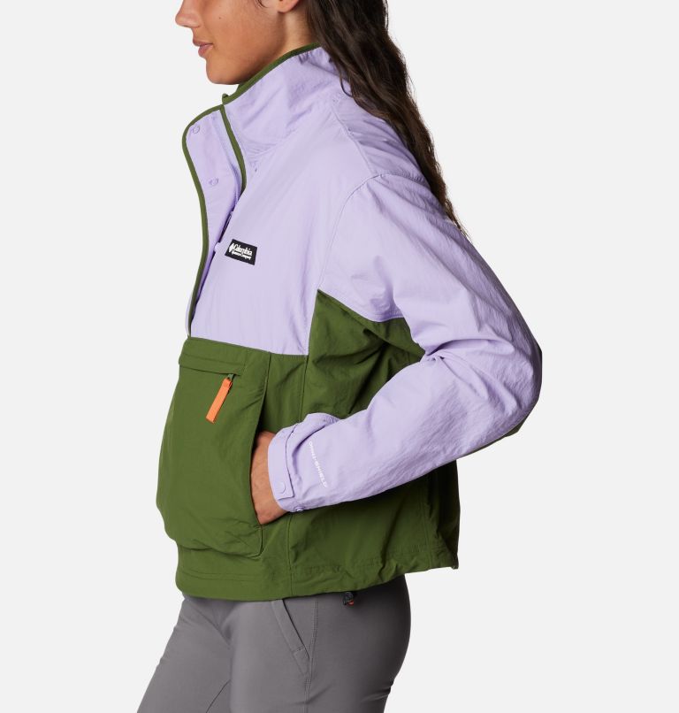 Women's Deschutes Valley Wind Shell Jacket, Color: Pesto, Frosted Purple, image 3