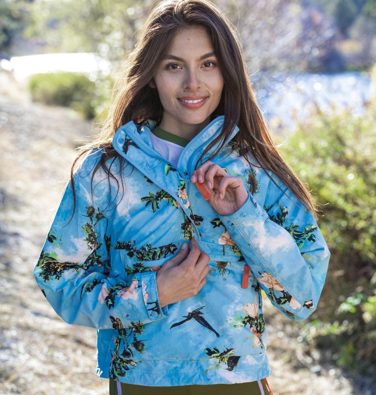 Chubasquero floral azul para mujer