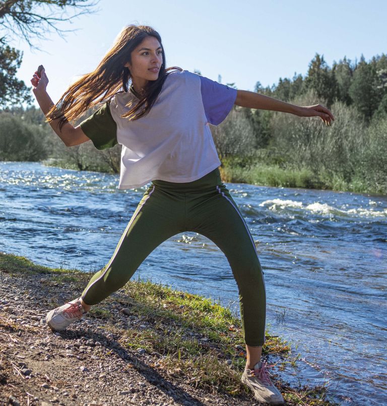 Women's Deschutes Valley Colorblock Cropped T-Shirt, Color: White, Vista Blue, Peach Blossom, image 6