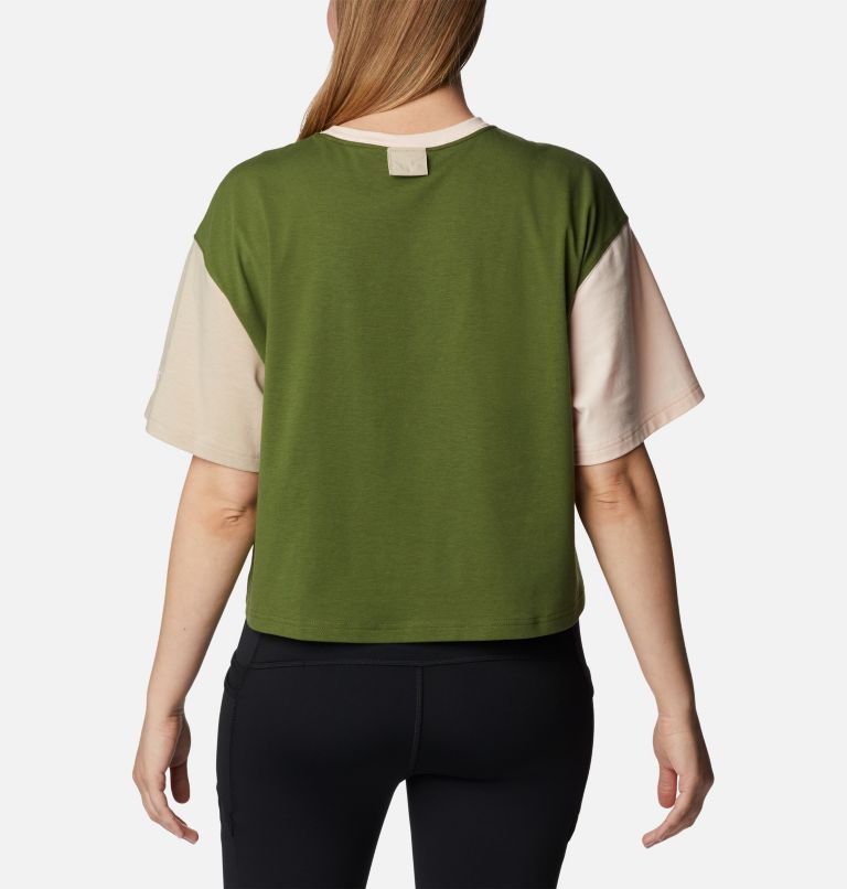 Women's Deschutes Valley Colorblock Cropped T-Shirt, Color: Pesto, Peach Blossom, Ancient Fossil, image 2