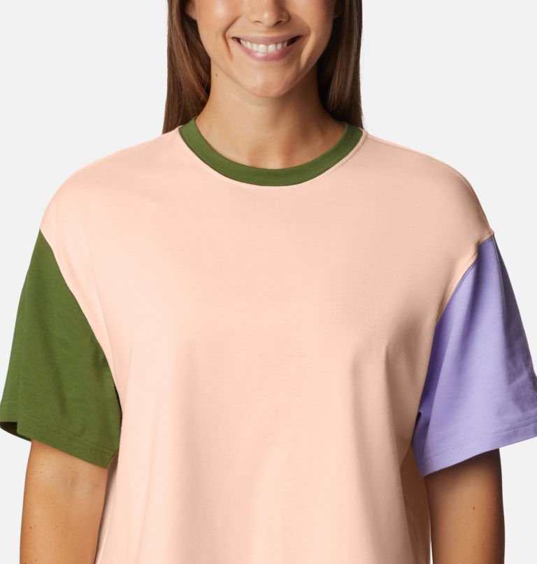 Women's Deschutes Valley Cropped T-Shirt, Color: Peach Blossom, Pesto, Frosted Purple, image 4