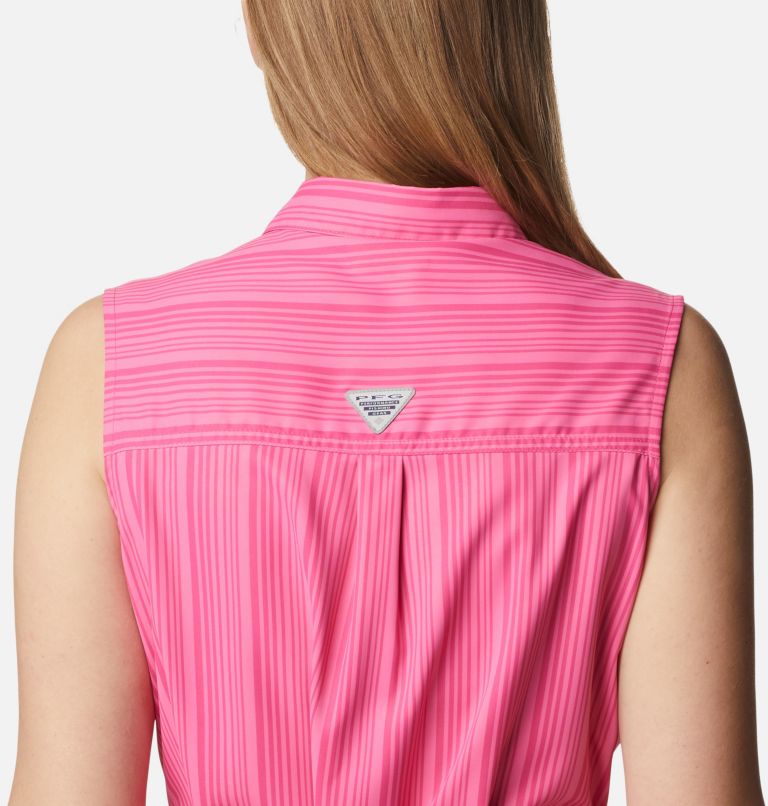 Women's PFG Sun Drifter Woven Dress II, Color: Ultra Pink Vertical Stripe, image 5