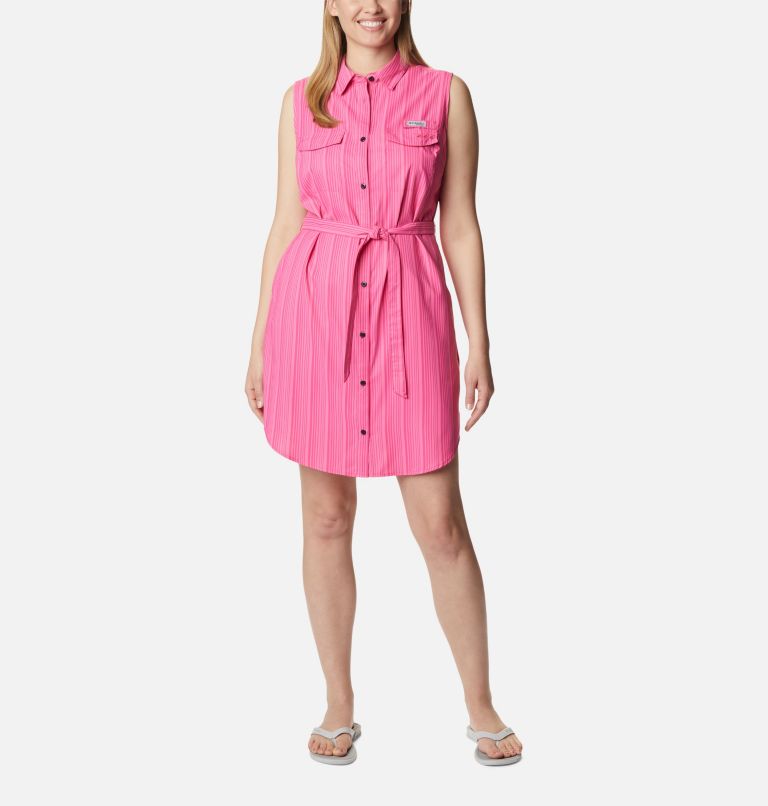 Women's PFG Sun Drifter Woven Dress II, Color: Ultra Pink Vertical Stripe, image 1