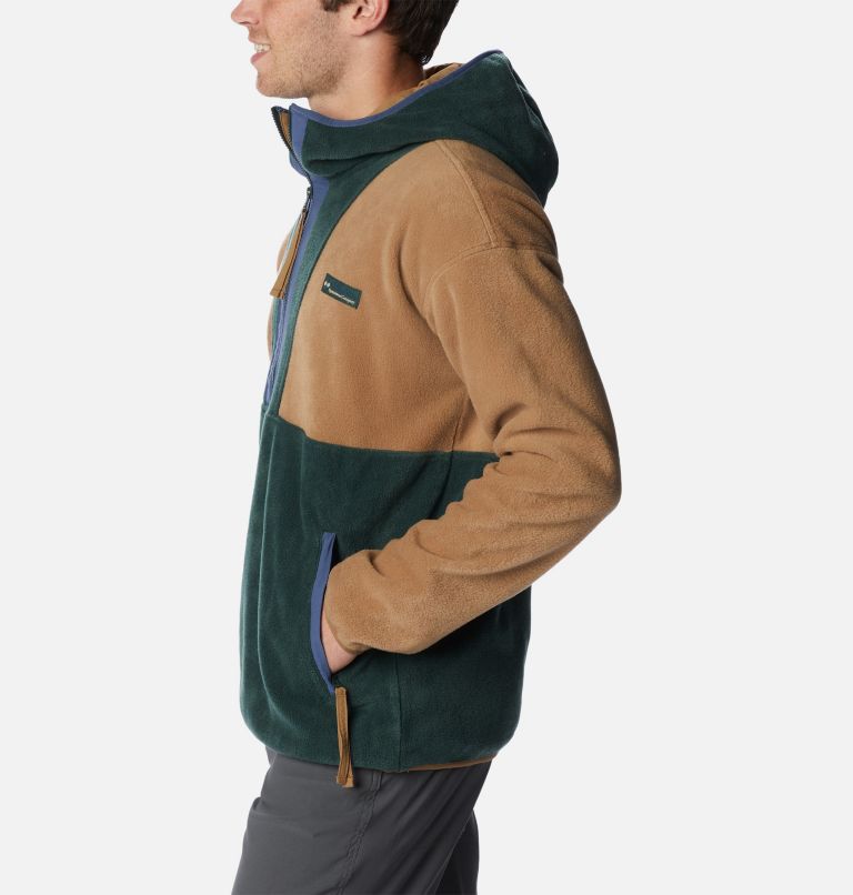 Men's Back Bowl Half Zip Fleece Hoodie, Color: Delta, Spruce, Dark Mountain, image 3